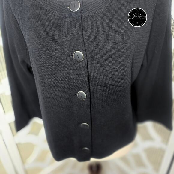 Rafaella Black Scoop Neck 3/4 Sleeve Cardigan Size Large - Picture 6 of 11